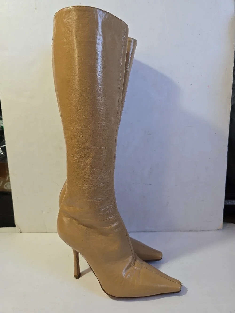 Jimmy Choo Stiletto Classic Pointed-Toe Knee-High Boot in Tan Size 35.5 Euro